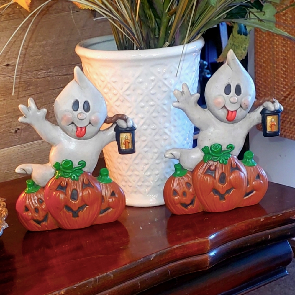 1990s Ceramic Ghost Shelf Sitters Set of 2